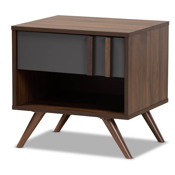 Baxton Studio Naoki Two-Tone Grey and Walnut Finished Wood 1-Drawer Nightstand - 168-10757