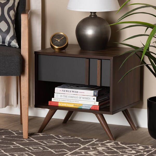 Baxton Studio Naoki Two-Tone Grey and Walnut Finished Wood 1-Drawer Nightstand - 168-10757