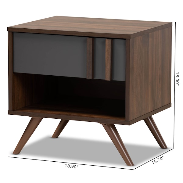 Baxton Studio Naoki Two-Tone Grey and Walnut Finished Wood 1-Drawer Nightstand - 168-10757