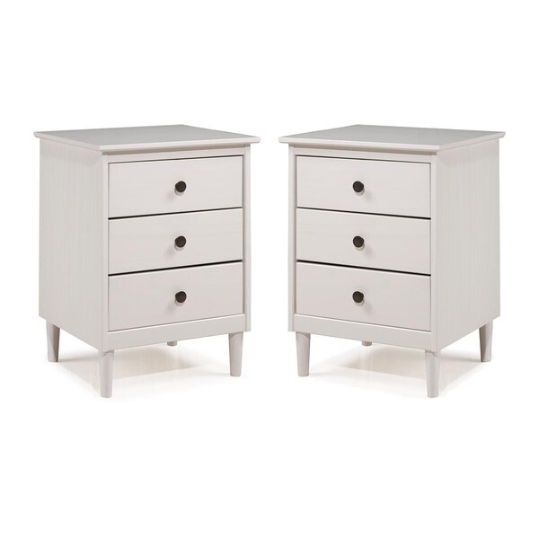 Walker Edison Furniture Walker Edison  3 Drawer Solid Wood Nightstands, White, 2PK - BR3DNSWH-2PK