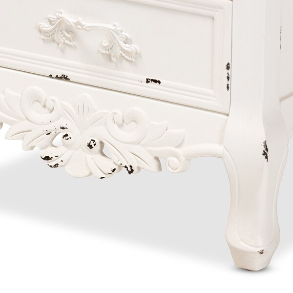 Baxton Studio Levron Traditional Walnut Brown and Antique White Finished Wood 3-Drawer Nightstand - 194-11953-ZORO