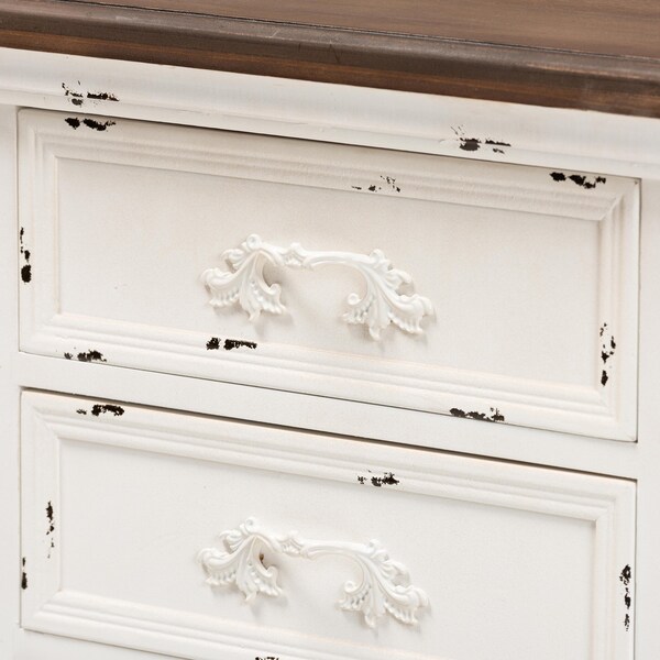 Baxton Studio Levron Traditional Walnut Brown and Antique White Finished Wood 3-Drawer Nightstand - 194-11953-ZORO