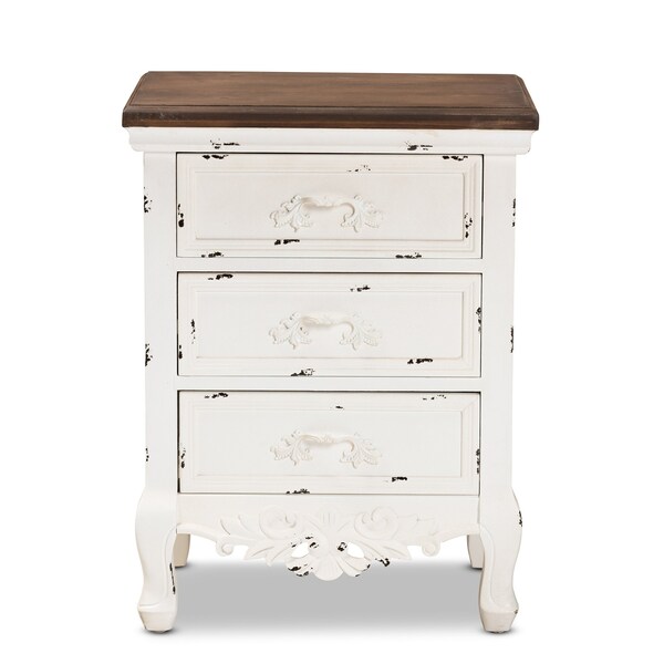 Baxton Studio Levron Traditional Walnut Brown and Antique White Finished Wood 3-Drawer Nightstand - 194-11953-ZORO