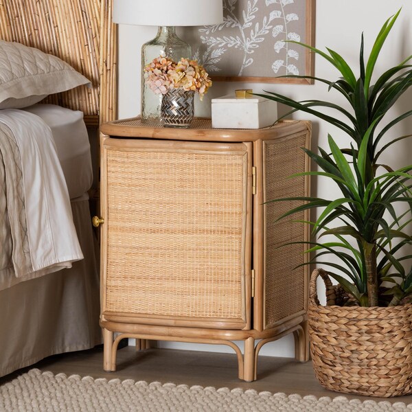 Bali & Pari Kiara Bohemian Natural Rattan Nightstand - 244-13675-ZORO