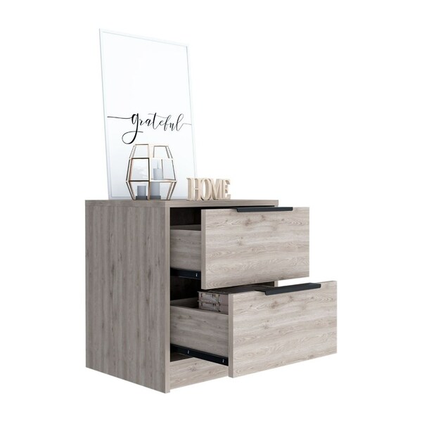Tuhome Kaia Nightstand, Two Drawers, Metal Handle, Light Gray - MLZ6572