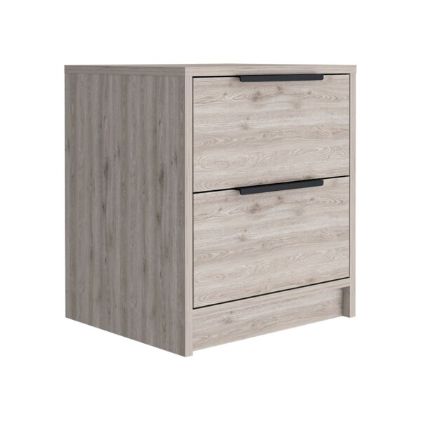 Tuhome Kaia Nightstand, Two Drawers, Metal Handle, Light Gray - MLZ6572