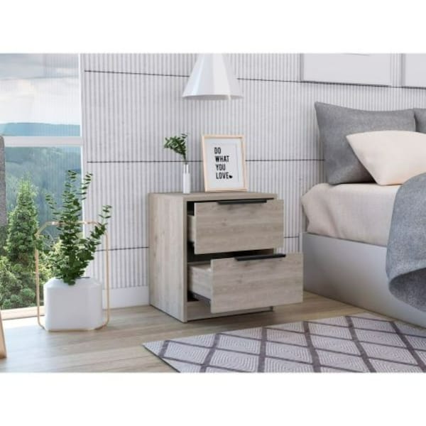 Tuhome Kaia Nightstand, Two Drawers, Metal Handle, Light Gray - MLZ6572