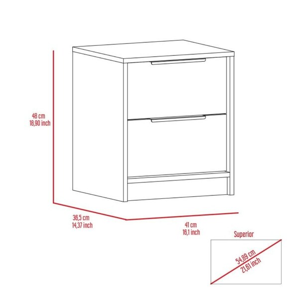 Tuhome Kaia Nightstand, Two Drawers, Metal Handle, Light Gray - MLZ6572