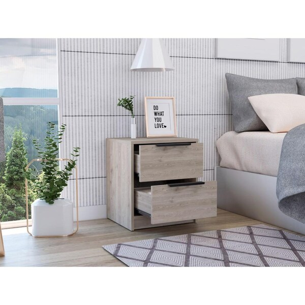 Tuhome Kaia Nightstand, Two Drawers, Metal Handle, Light Gray - MLZ6572