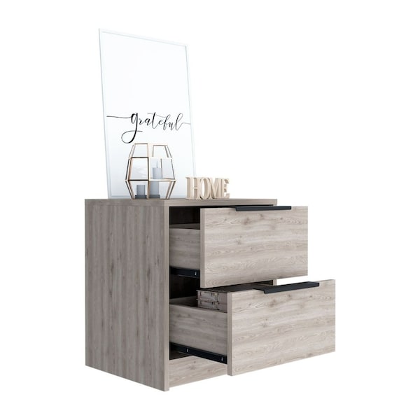 Tuhome Kaia Nightstand, Two Drawers, Metal Handle, Light Gray - MLZ6572