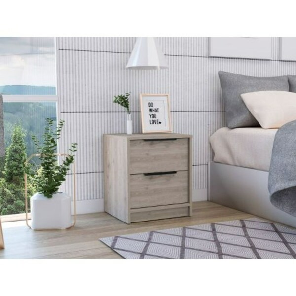 Tuhome Kaia Nightstand, Two Drawers, Metal Handle, Light Gray - MLZ6572