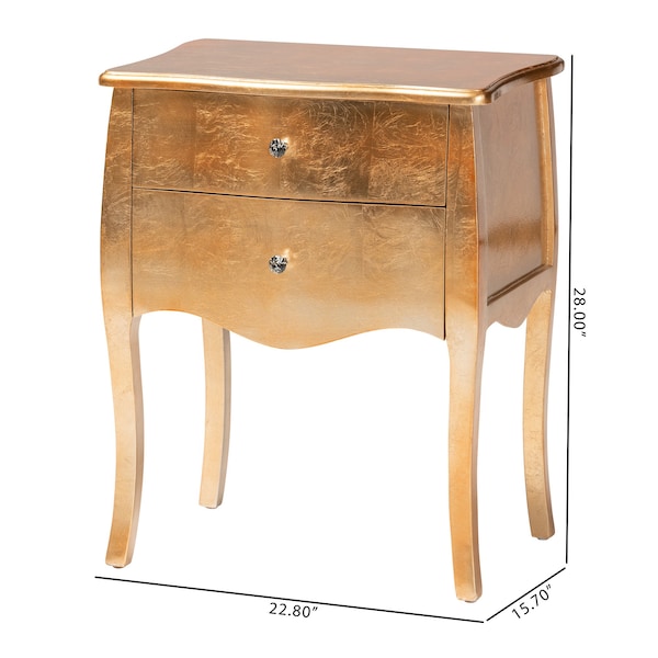 Baxton Studio Patrice Classic and Traditional Gold Finished Wood 2Drawer Nightstand - 220-12548-ZORO