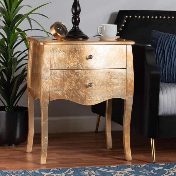 Baxton Studio Patrice Classic and Traditional Gold Finished Wood 2Drawer Nightstand - 220-12548-ZORO