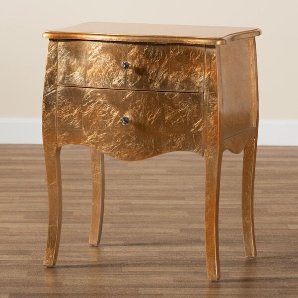 Baxton Studio Patrice Classic and Traditional Gold Finished Wood 2Drawer Nightstand - 220-12548-ZORO