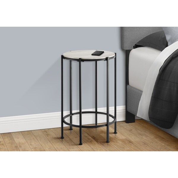 Monarch Specialties Accent Table, Round, Nightstand, Washed Oak Laminate, Black Metal, Contemporary - I 3757