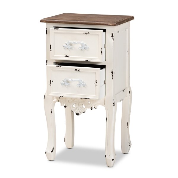 Baxton Studio Levron Traditional Two-Tone Walnut Brown and Antique White Finished Wood 2-Drawer Nightstand - 194-11954-ZORO