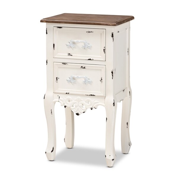 Baxton Studio Levron Traditional Two-Tone Walnut Brown and Antique White Finished Wood 2-Drawer Nightstand - 194-11954-ZORO