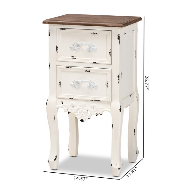 Baxton Studio Levron Traditional Two-Tone Walnut Brown and Antique White Finished Wood 2-Drawer Nightstand - 194-11954-ZORO