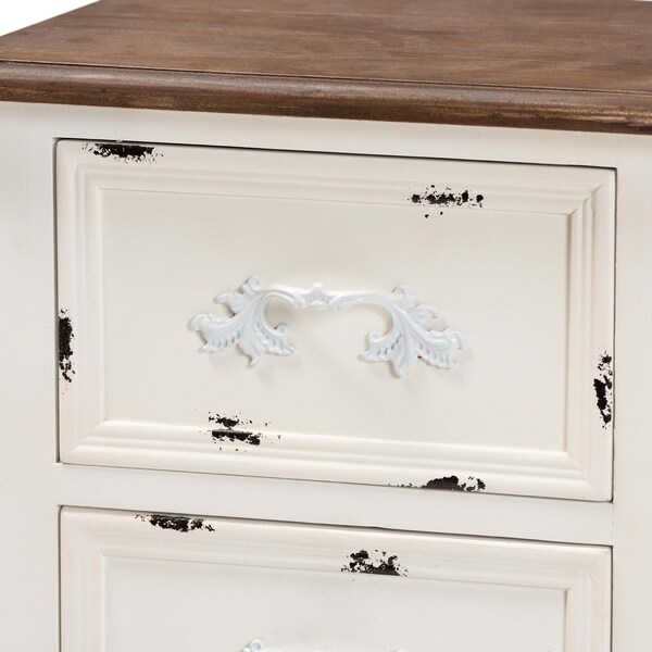 Baxton Studio Levron Traditional Two-Tone Walnut Brown and Antique White Finished Wood 2-Drawer Nightstand - 194-11954-ZORO