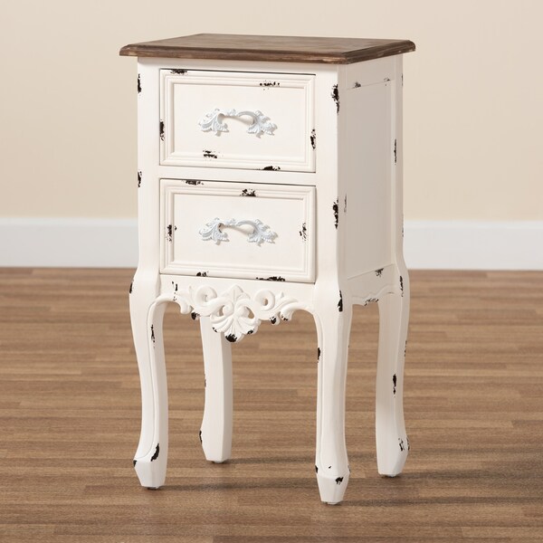 Baxton Studio Levron Traditional Two-Tone Walnut Brown and Antique White Finished Wood 2-Drawer Nightstand - 194-11954-ZORO