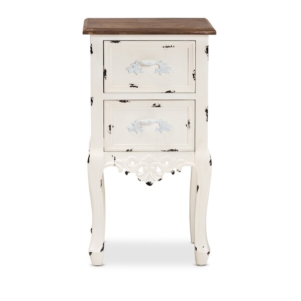 Baxton Studio Levron Traditional Two-Tone Walnut Brown and Antique White Finished Wood 2-Drawer Nightstand - 194-11954-ZORO