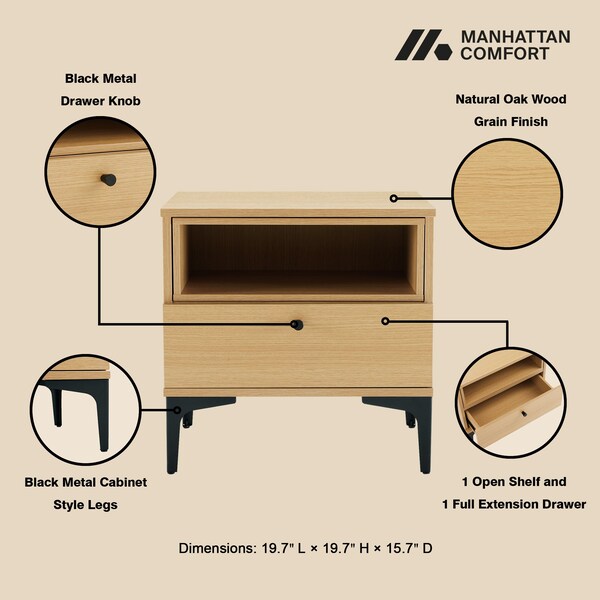 Manhattan Comfort Amara Nightstand in Natural Oak - NS006-NA