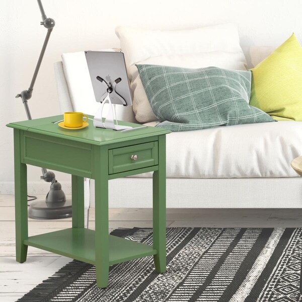 East West Furniture Denison Bedroom Nightstand with 1 Wooden Drawer - Clover Green - DE-12-ET