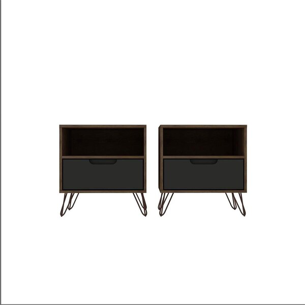 Designed To Furnish Rockefeller 1-Drawer Nature & Textured Grey Nightstand, 21.65 x 20.08 x 17.62 in., 2PK - DE2616467