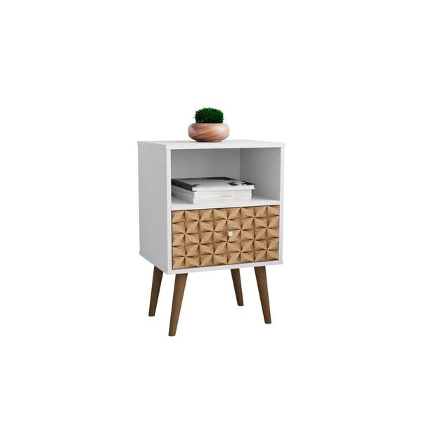 Designed To Furnish Liberty Mid-Century - Modern Nightstand 1.0 with 1 Cubby Space & 1 Drawer, White & 3D Brown Prints - DE2616400