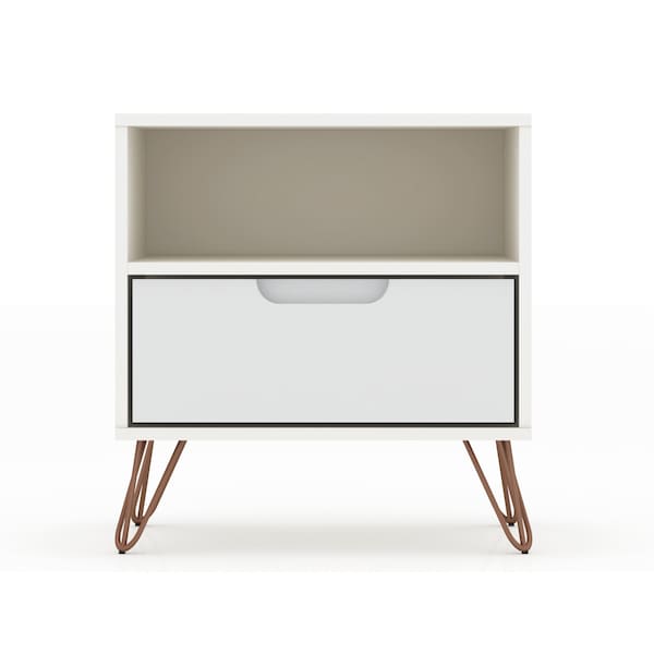 Manhattan Comfort Rockefeller Nightstand 1.0 in White (Set of 2) - 2-101GMC1