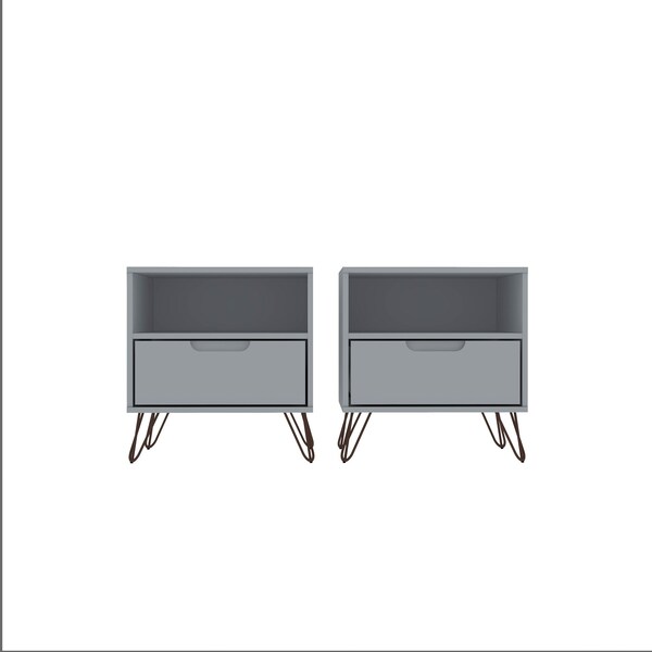 Manhattan Comfort Rockefeller Nightstand 1.0 in White (Set of 2) - 2-101GMC1
