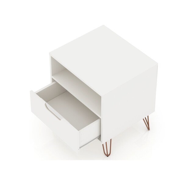 Manhattan Comfort Rockefeller Nightstand 1.0 in White (Set of 2) - 2-101GMC1