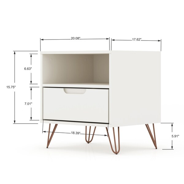 Manhattan Comfort Rockefeller Nightstand 1.0 in White (Set of 2) - 2-101GMC1