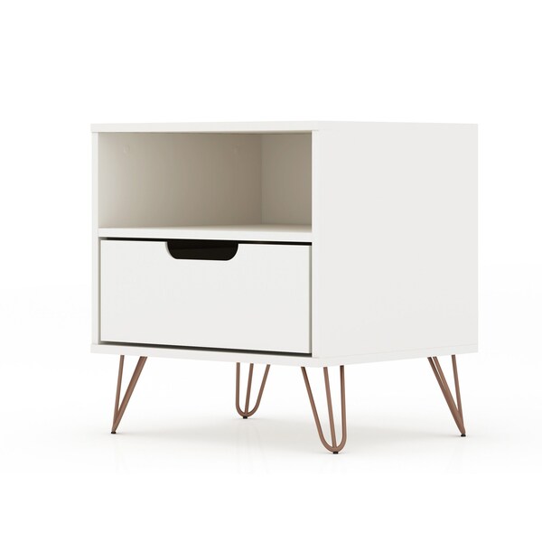 Manhattan Comfort Rockefeller Nightstand 1.0 in White (Set of 2) - 2-101GMC1