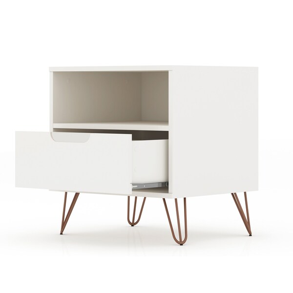 Manhattan Comfort Rockefeller Nightstand 1.0 in White (Set of 2) - 2-101GMC1