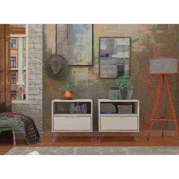 Manhattan Comfort Rockefeller Nightstand 1.0 in White (Set of 2) - 2-101GMC1