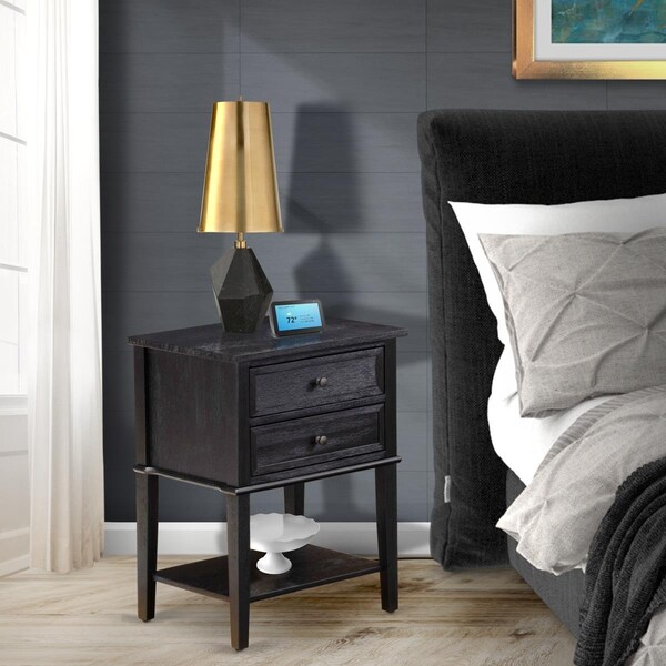 East West Furniture Valencia Wood Night Stand with 2 Wood Drawers for Bedroom - Wire Brushed Black - VL-06-ET