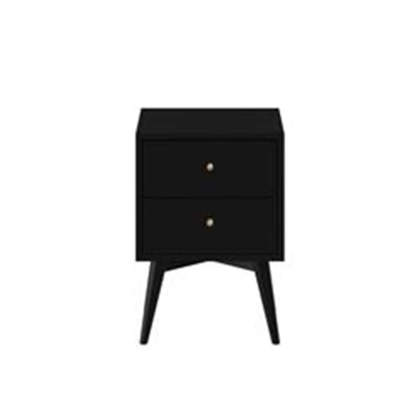 Alpine Furniture Flynn Mid Century Modern 2 Drawer Nightstand, Black - 26 x 18 x 15 in. - 966BLK-02