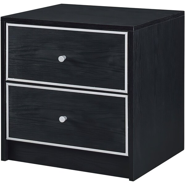 Acme 2-Drawer Wooden Nightstand in Black and Silver - ER-0295BK
