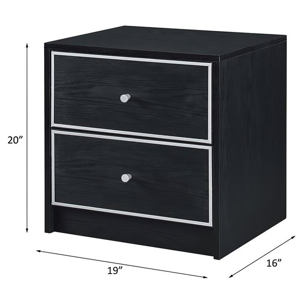 Acme 2-Drawer Wooden Nightstand in Black and Silver - ER-0295BK