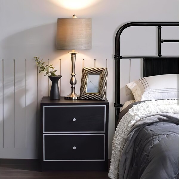 Acme 2-Drawer Wooden Nightstand in Black and Silver - ER-0295BK