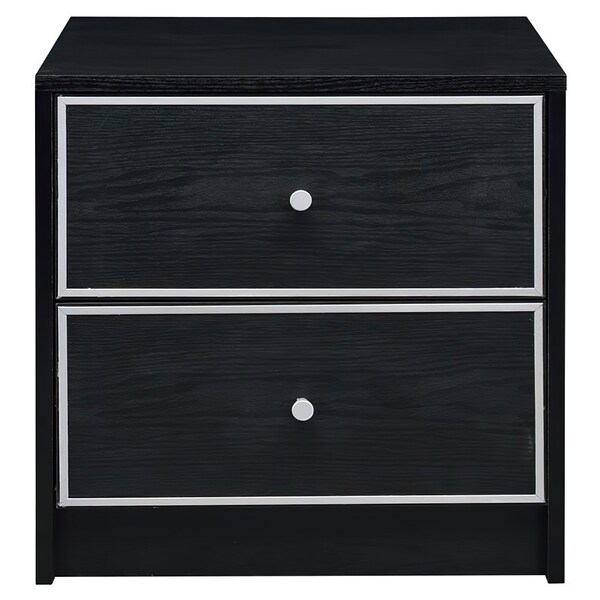 Acme 2-Drawer Wooden Nightstand in Black and Silver - ER-0295BK