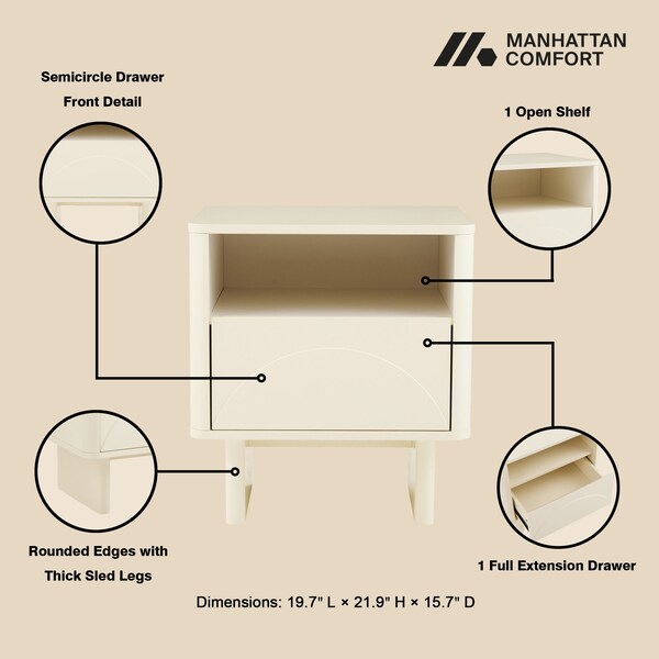 Manhattan Comfort Ella Nightstand in Cream - NS005-CR