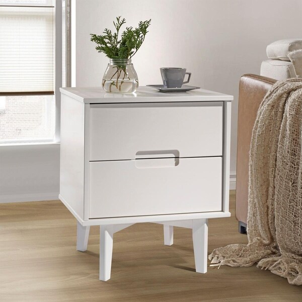 Walker Edison Furniture Walker Edison  20 in. 2-Drawer Groove Handle Wood Nightstand - White - BR2DSLNSWH