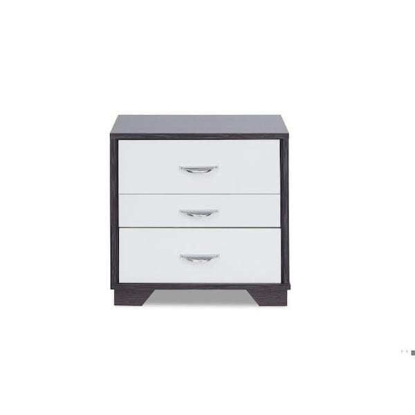 Homeroots HomeRoots 374206 Black & White Metal 3 Drawer Nightstand - 374206