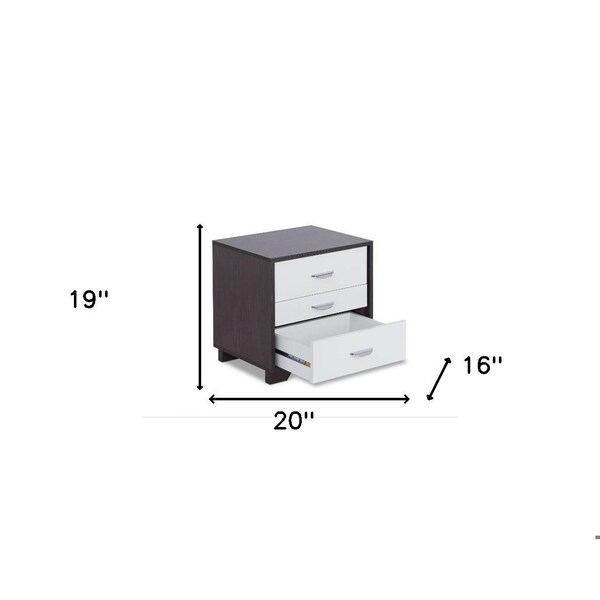 Homeroots HomeRoots 374206 Black & White Metal 3 Drawer Nightstand - 374206