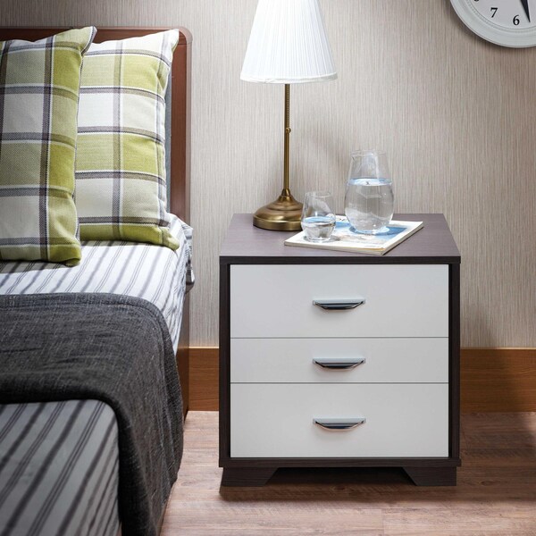 Homeroots HomeRoots 374206 Black & White Metal 3 Drawer Nightstand - 374206