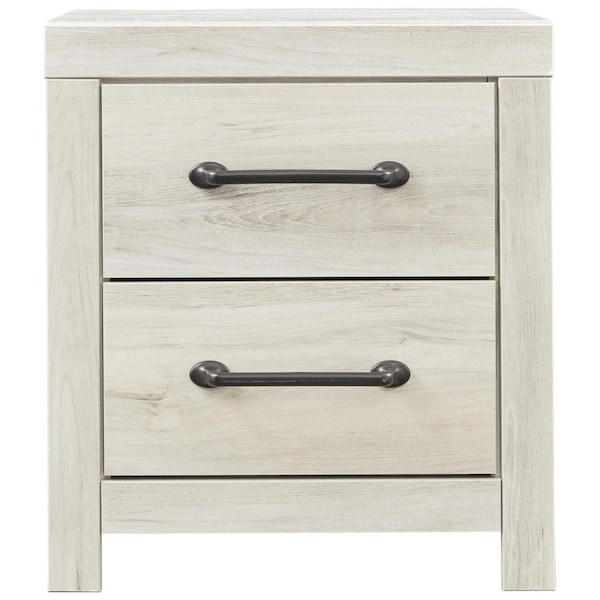 Benjara Transitional Wooden Two Drawer Setup Nightstand with Bar Handles - White - BM213351