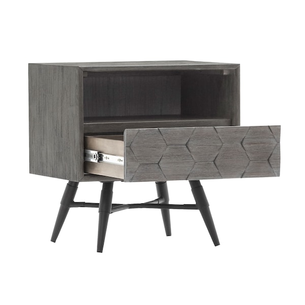 Armen Living Makena 1 Drawer Night Stand in Gray Acacia Wood - LCMKLATG