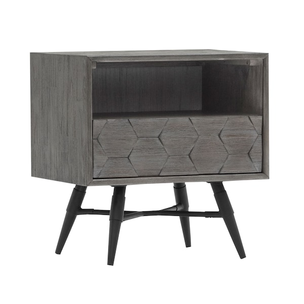 Armen Living Makena 1 Drawer Night Stand in Gray Acacia Wood - LCMKLATG